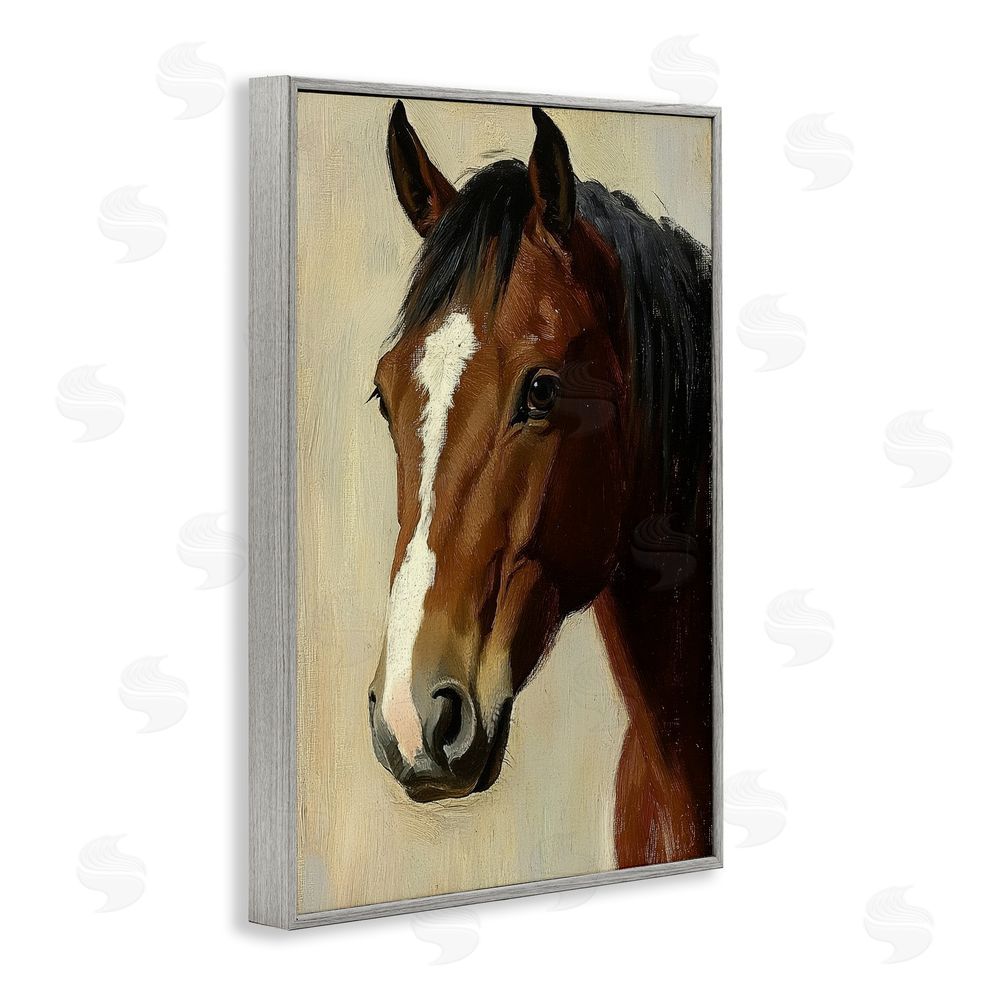 Petal Prints Design Beautiful Brown Horse Portrait Gray Framed Giclee Wall Art Print
