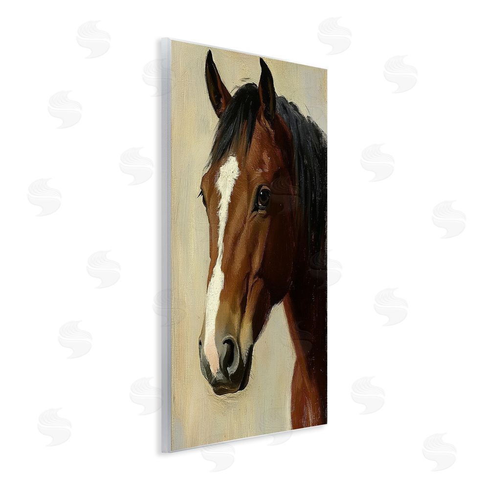 Petal Prints Design Beautiful Brown Horse Portrait Wall Plaque Art Print with White Foil Wrap