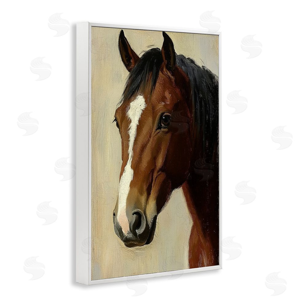 Petal Prints Design Beautiful Brown Horse Portrait White Framed Giclee Wall Art Print