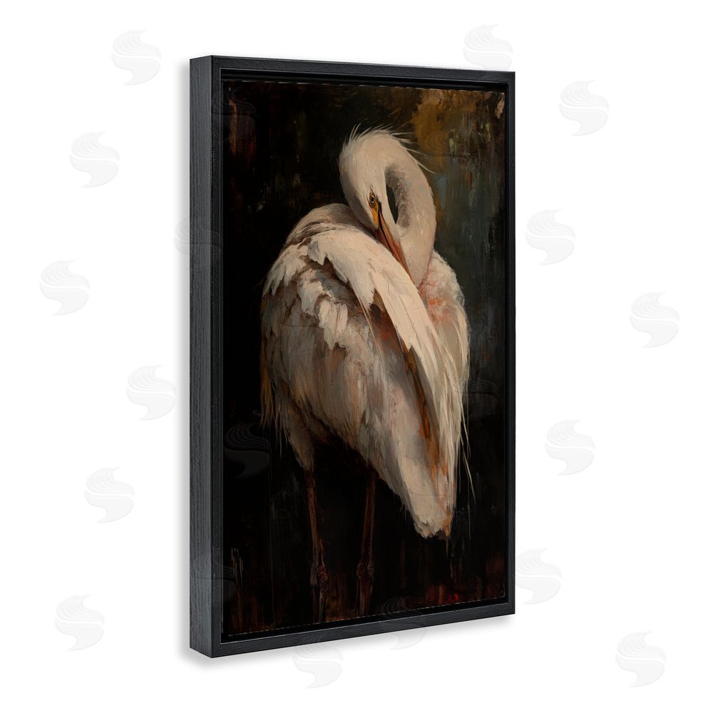 Petal Prints Design Sleeping Egret in Golden Light Black Floating Framed Canvas Wall Art Print