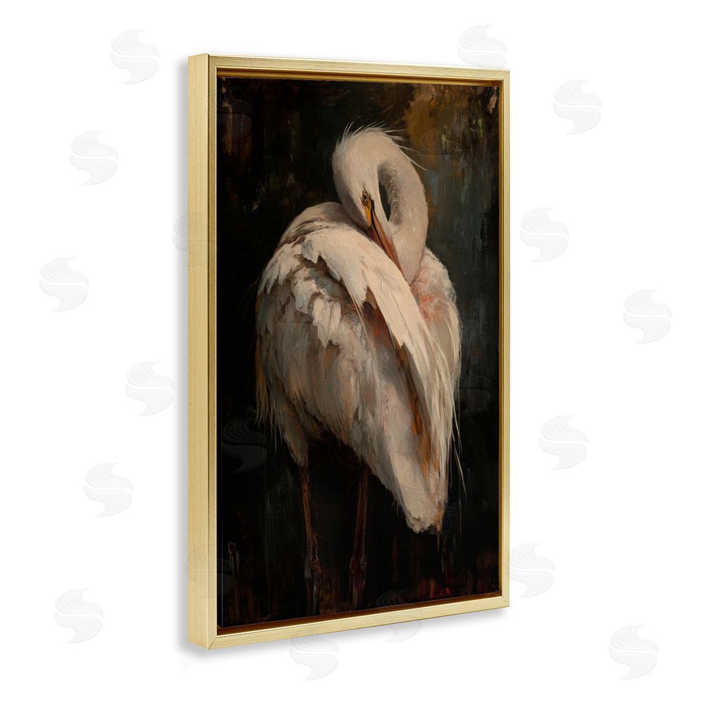 Petal Prints Design Sleeping Egret in Golden Light Gold Floating Framed Canvas Wall Art Print