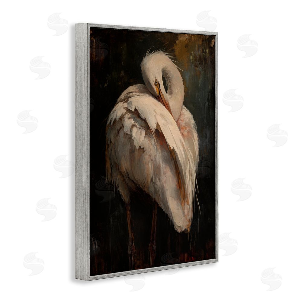 Petal Prints Design Sleeping Egret in Golden Light Gray Framed Giclee Wall Art Print