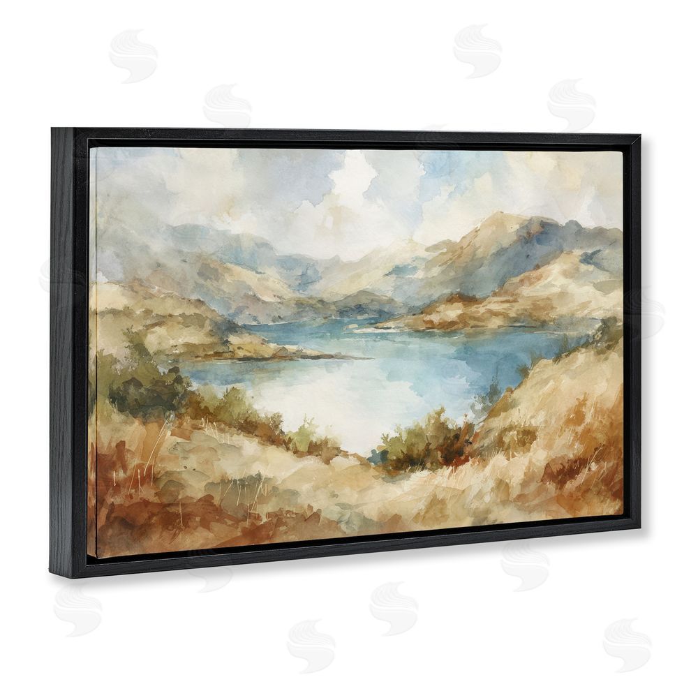 Petal Prints Design Secret Mountain Lake Panorama Black Floating Framed Canvas Wall Art Print
