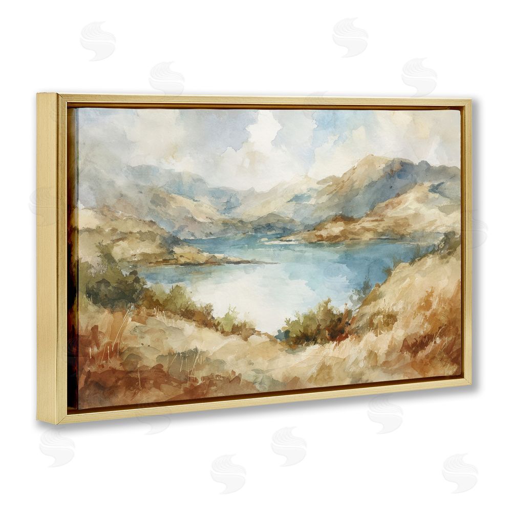 Petal Prints Design Secret Mountain Lake Panorama Gold Floating Framed Canvas Wall Art Print