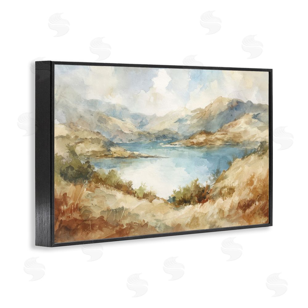 Petal Prints Design Secret Mountain Lake Panorama Black Framed Giclee Wall Art Print