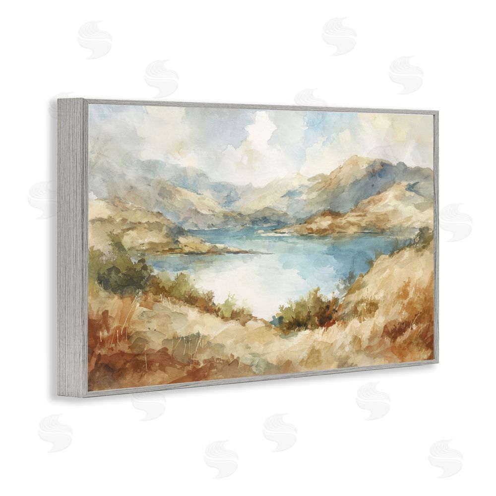 Petal Prints Design Secret Mountain Lake Panorama Gray Framed Giclee Wall Art Print
