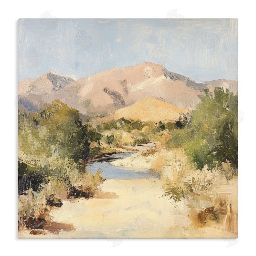 Petal Prints Design Beige Desert Mountain Stream Stretched Canvas Wall Art Print