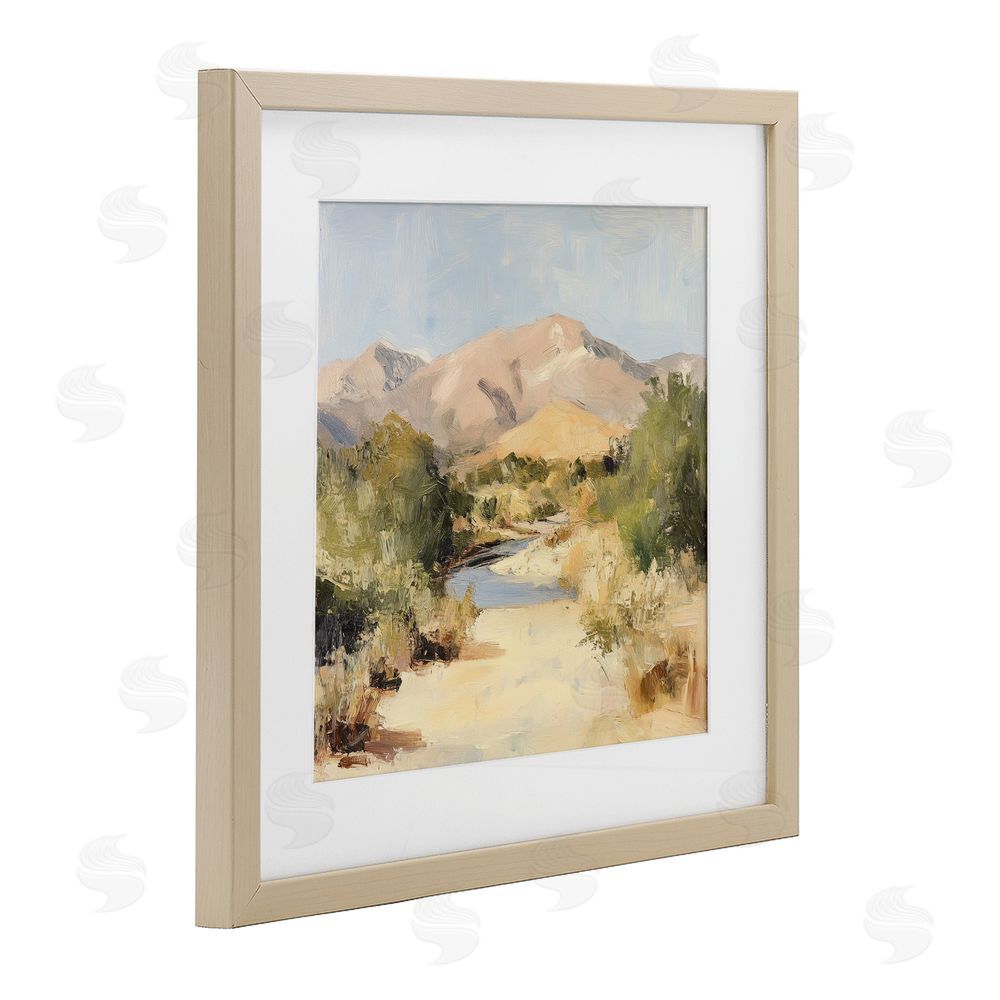 Petal Prints Design Beige Desert Mountain Stream Brown Framed Print Under Glass with Matting Wall Art