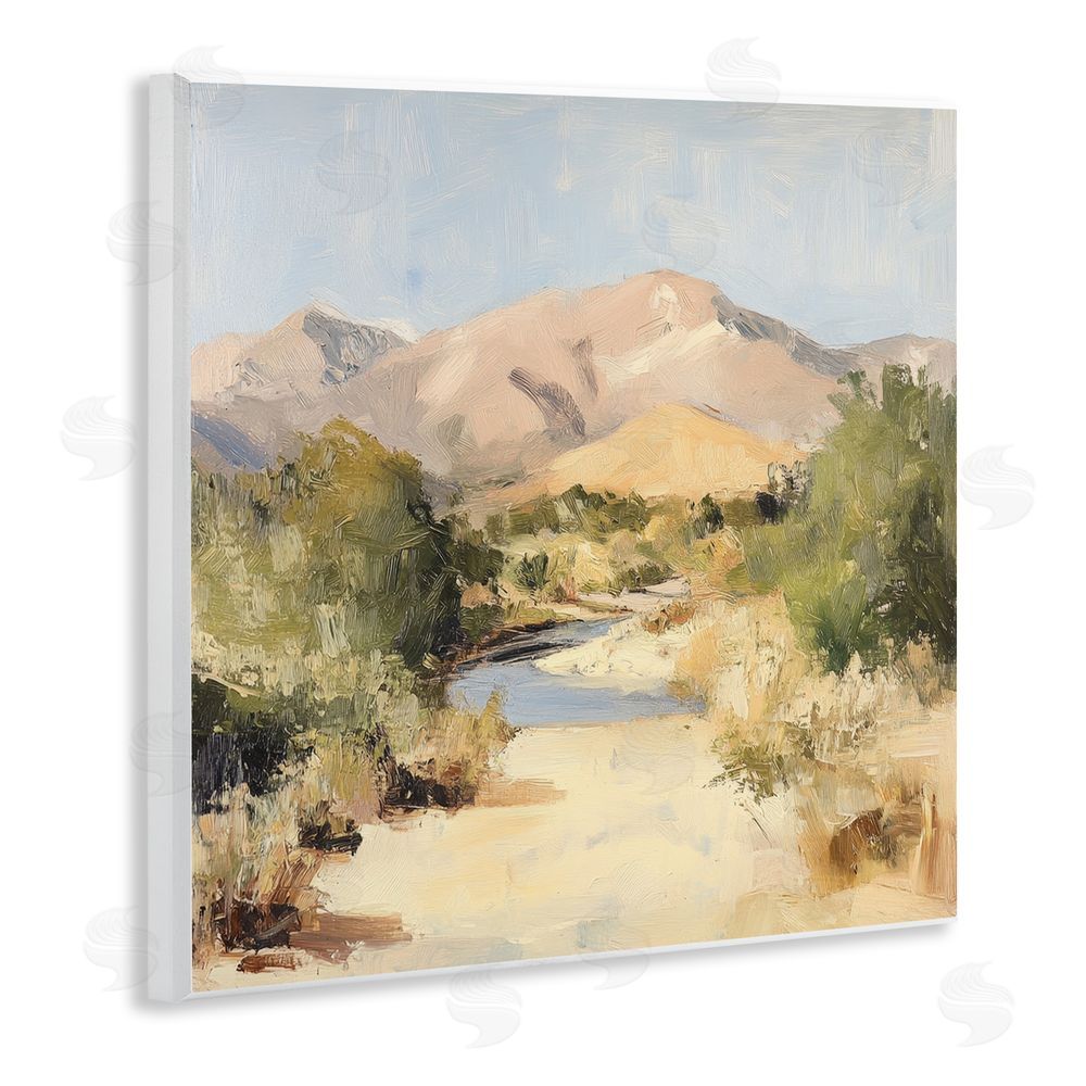 Petal Prints Design Beige Desert Mountain Stream Wall Plaque Art Print with White Foil Wrap