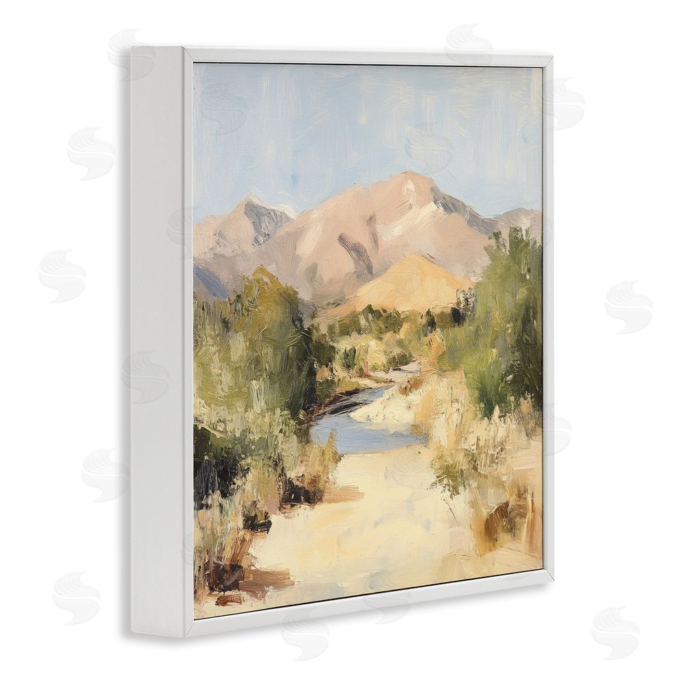Petal Prints Design Beige Desert Mountain Stream White Framed Giclee Wall Art Print