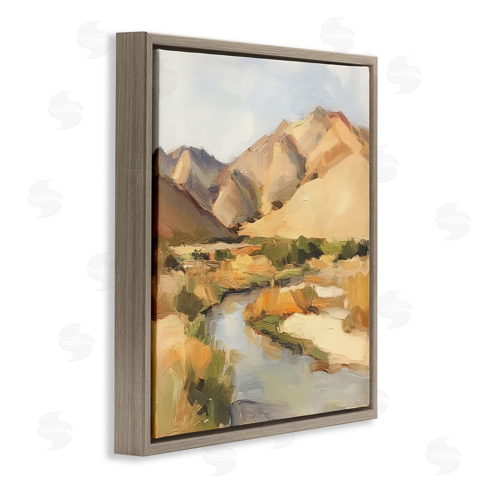 Petal Prints Design Wispy Desert River Brown Floating Framed Canvas Wall Art Print