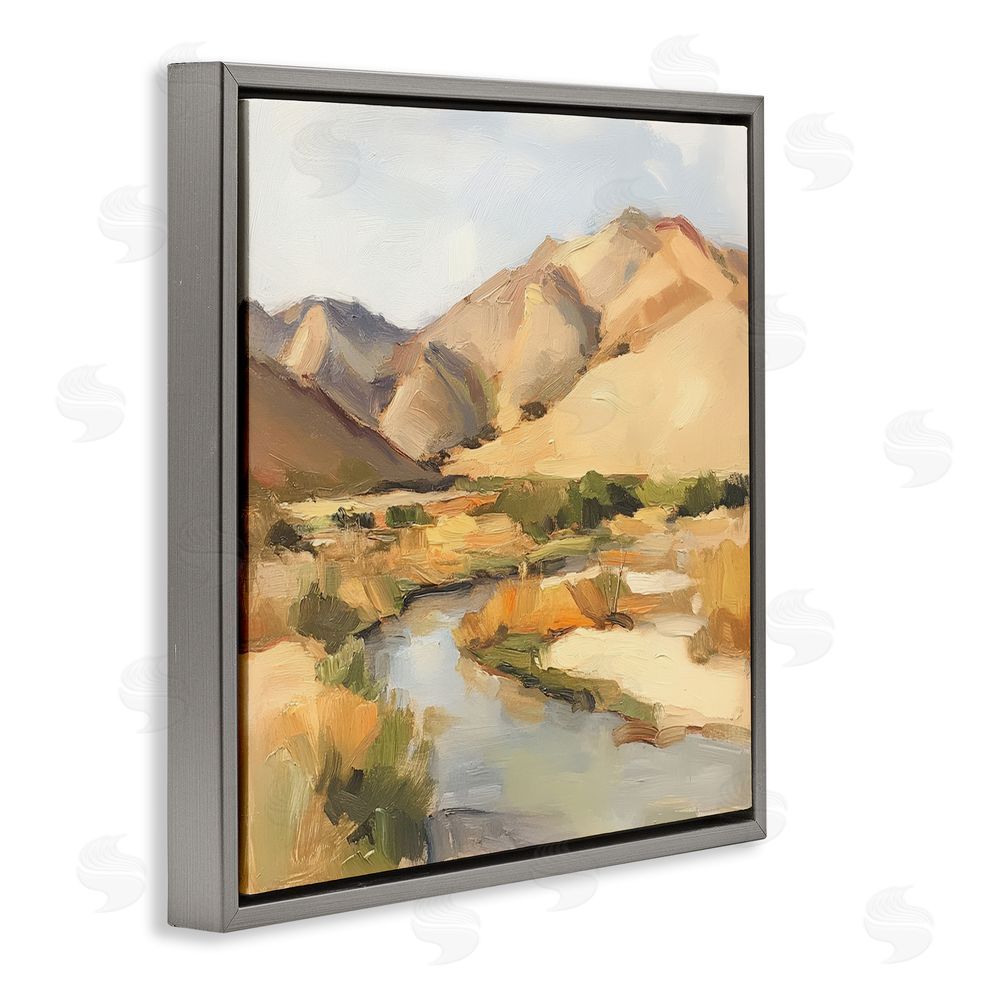 Petal Prints Design Wispy Desert River Gray Floating Framed Canvas Wall Art Print