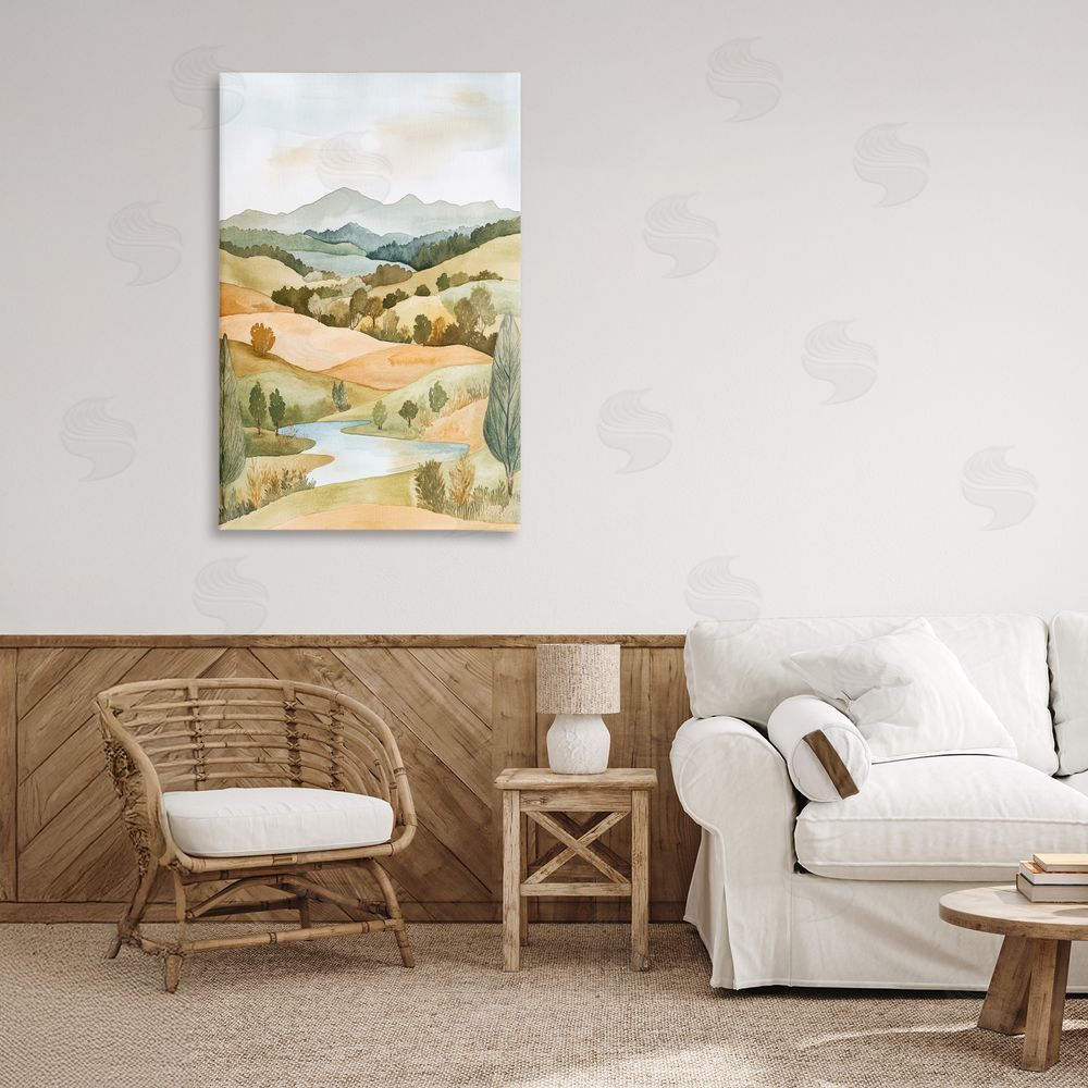 Petal Prints Design Watercolor Hills & Tranquil Valley Stretched Canvas on Wall