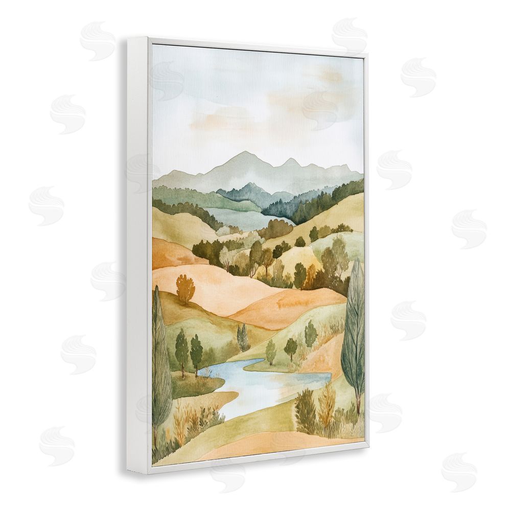Petal Prints Design Watercolor Hills & Tranquil Valley White Framed Giclee Wall Art Print