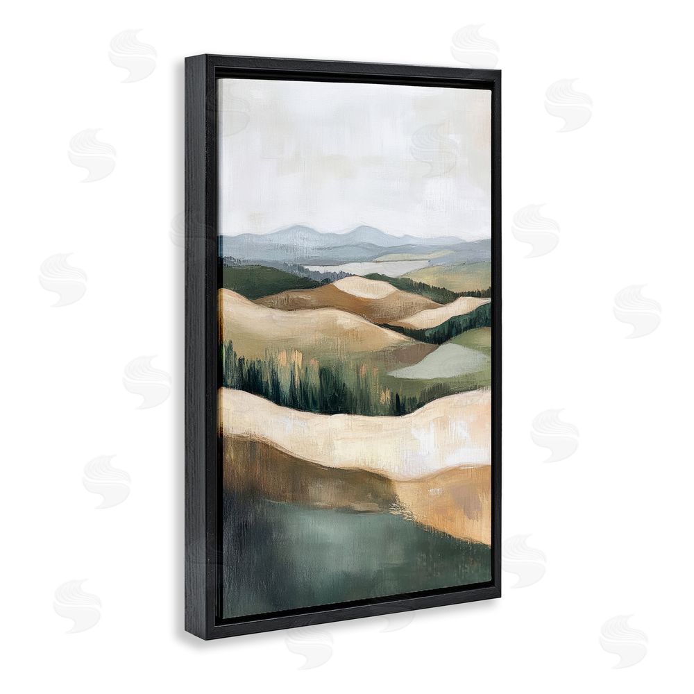 Petal Prints Design Tranquil Rolling Hills & Fields Black Floating Framed Canvas Wall Art Print