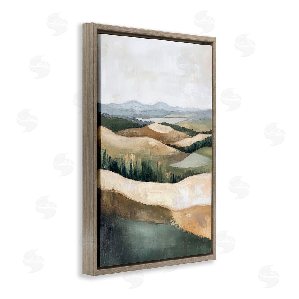 Petal Prints Design Tranquil Rolling Hills & Fields Brown Floating Framed Canvas Wall Art Print