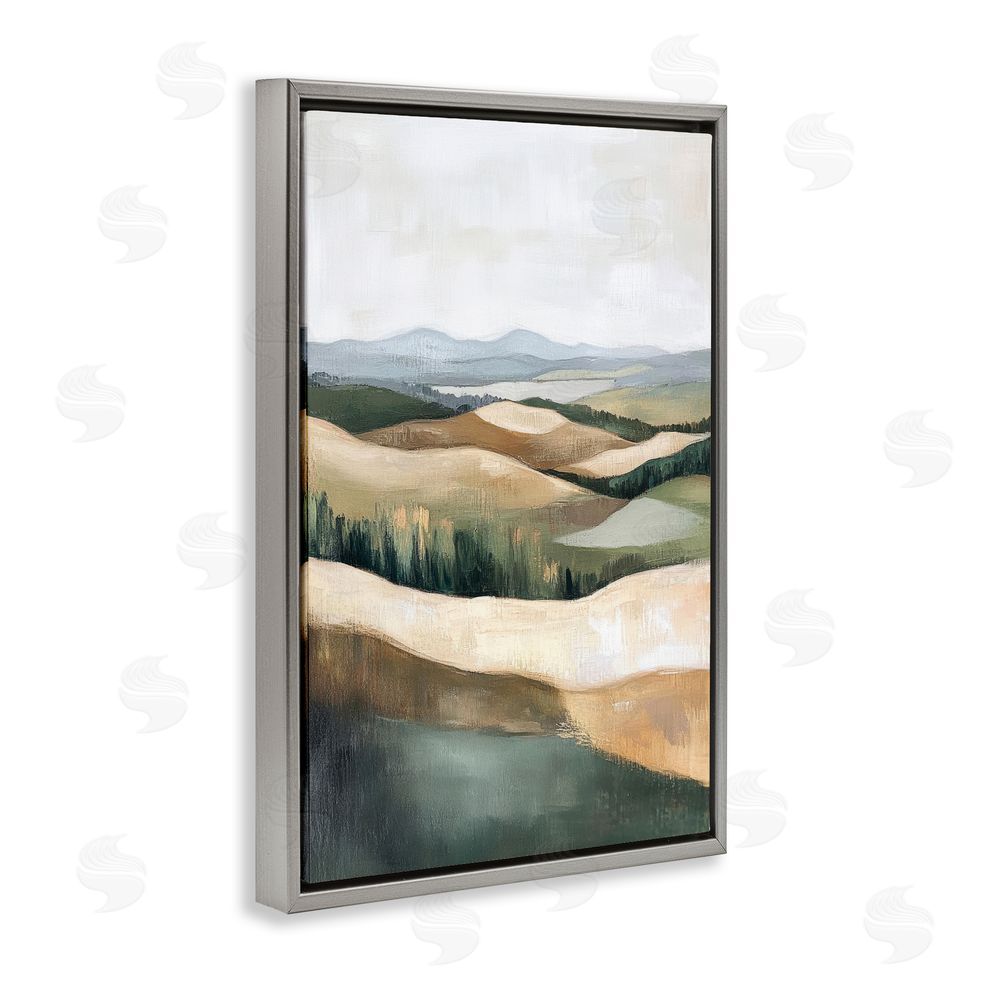 Petal Prints Design Tranquil Rolling Hills & Fields Gray Floating Framed Canvas Wall Art Print