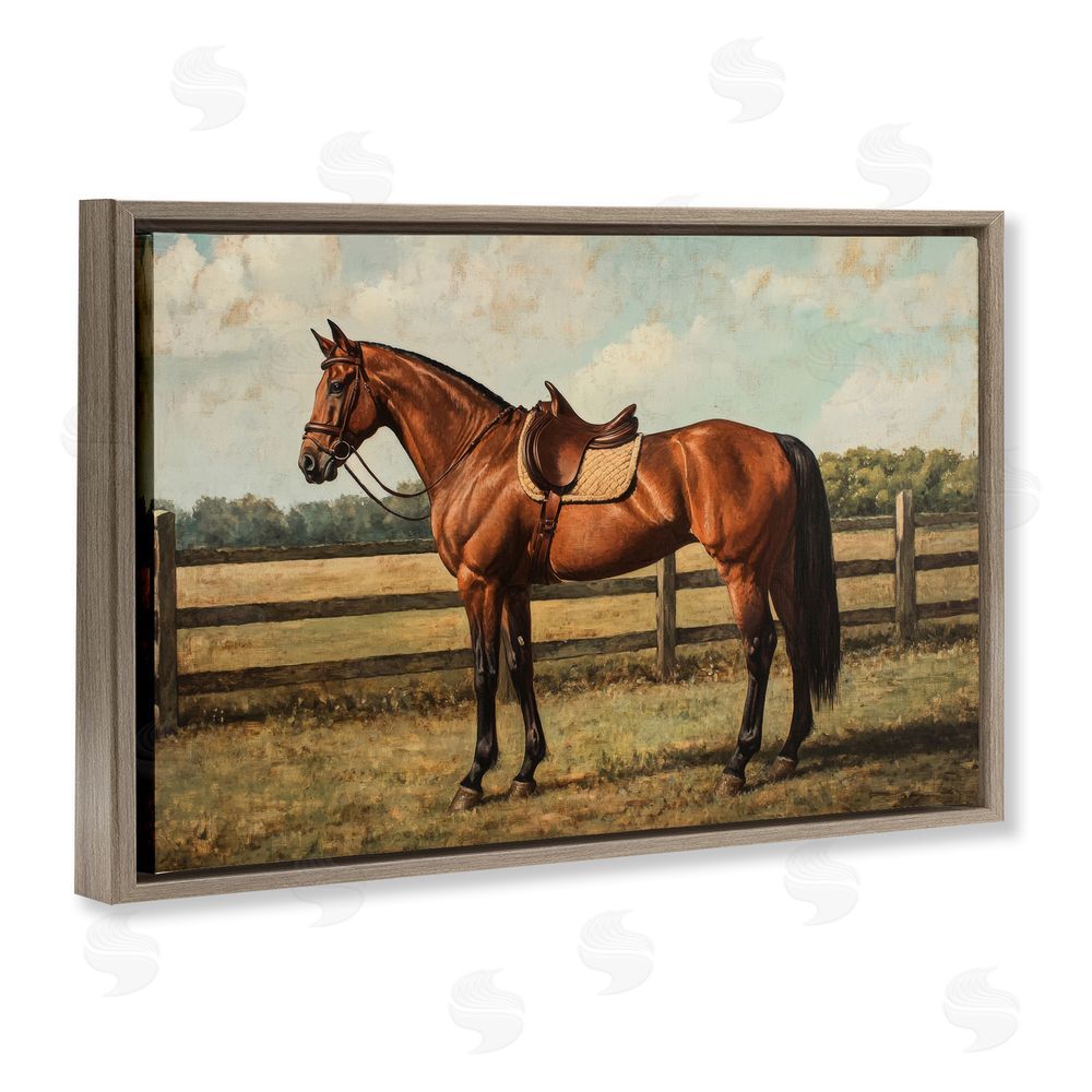 Petal Prints Design Chocolate Stag Saddled in Pasture Brown Floating Frame Canvas Wall Art Print