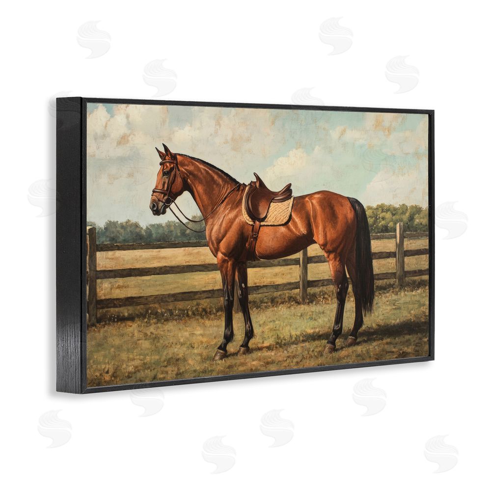 Petal Prints Design Chocolate Stag Saddled in Pasture Black Framed Giclee Wall Art Print