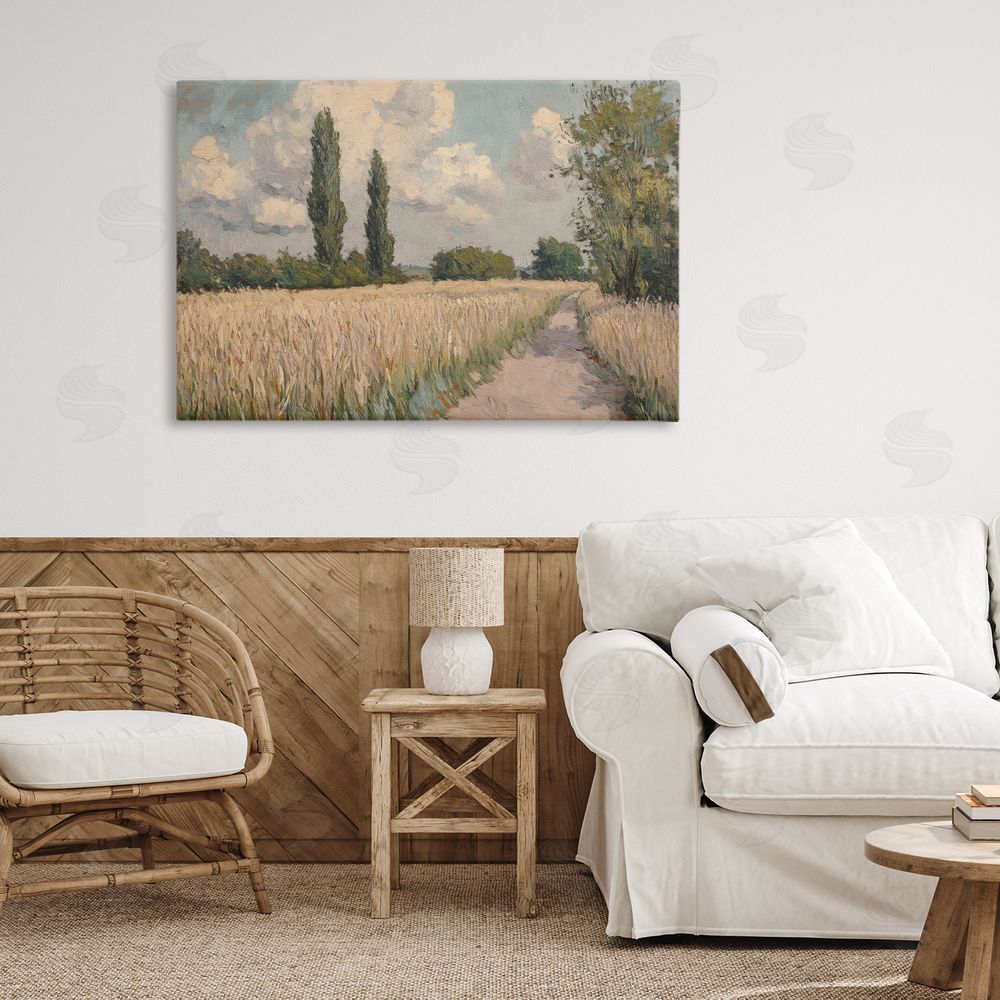 Petal Prints Design Summer Path Between Poplars Stretched Canvas on Wall