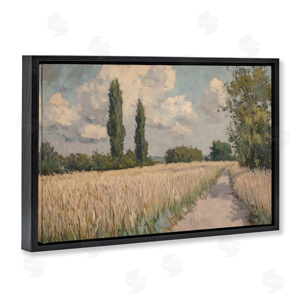 Petal Prints Design Summer Path Between Poplars Black Floating Framed Canvas Wall Art Print