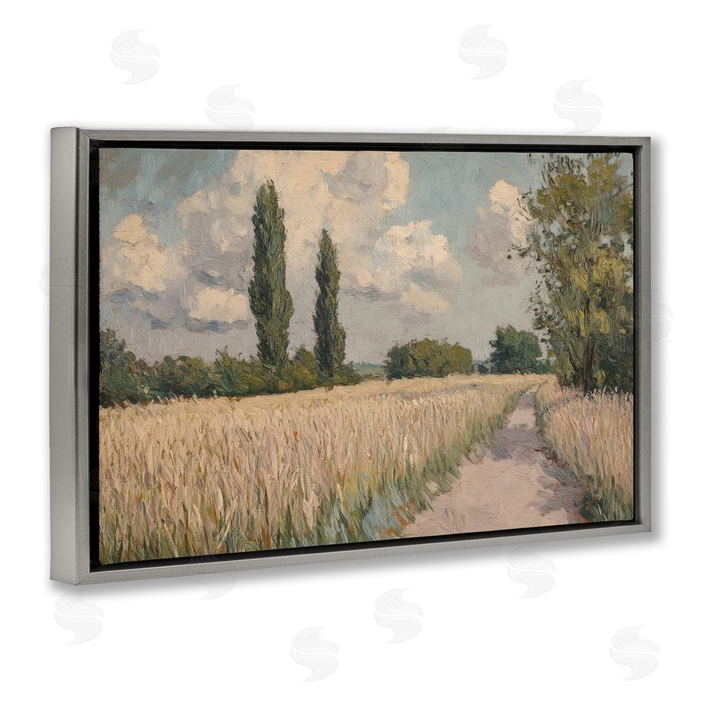 Petal Prints Design Summer Path Between Poplars Gray Floating Framed Canvas Wall Art Print
