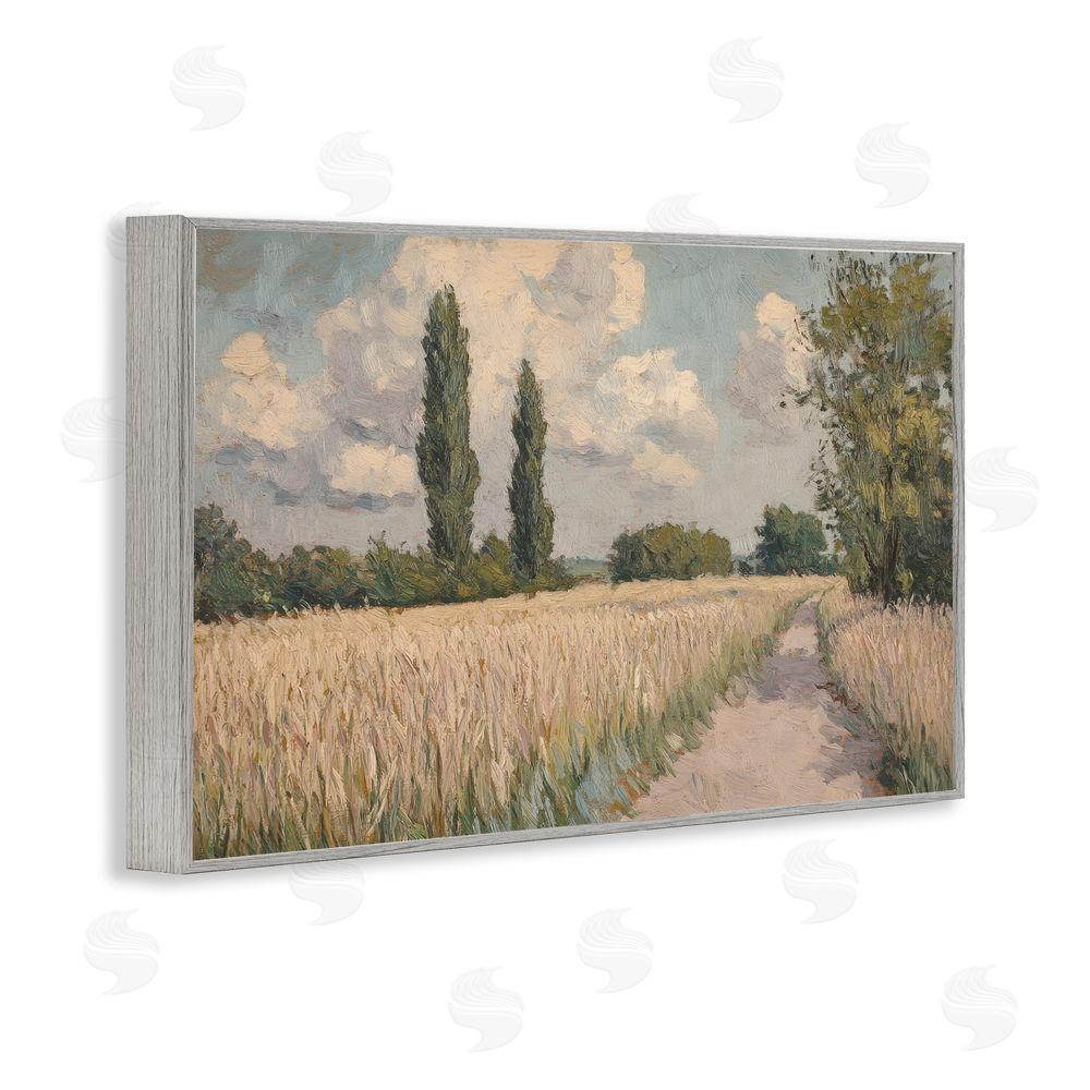 Petal Prints Design Summer Path Between Poplars Gray Framed Giclee Wall Art Print