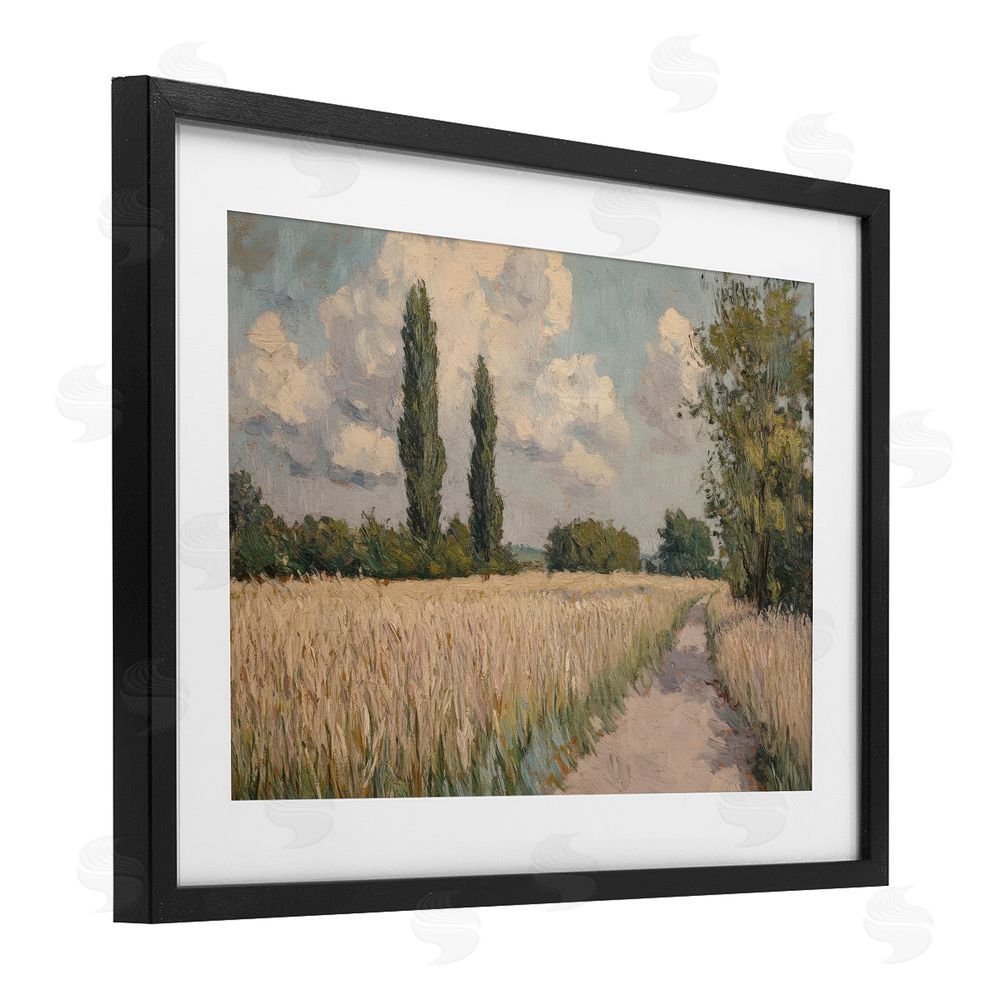 Petal Prints Design Summer Path Between Poplars Black Framed Print Under Glass with White Mat Wall Art