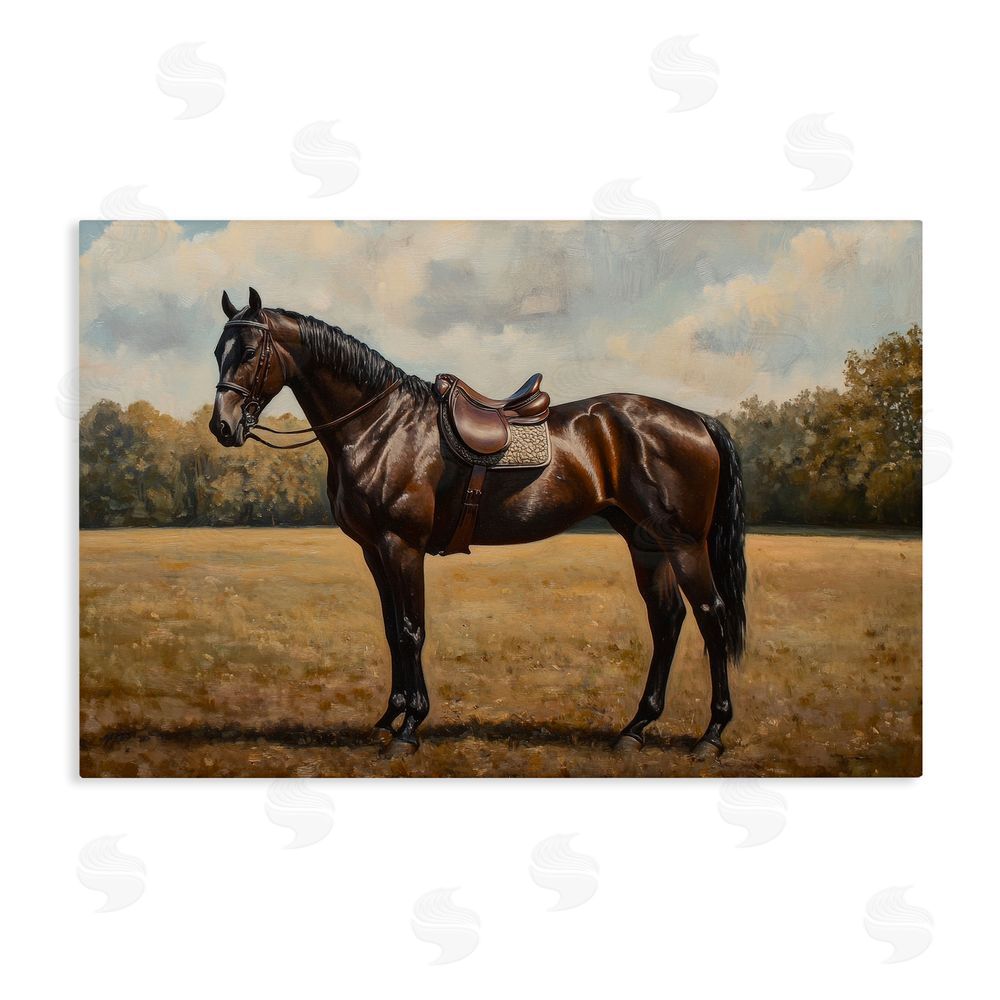 Petal Prints Design Dark Brown Pony Portrait Stretched Canvas Wall Art