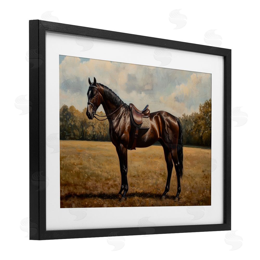 Petal Prints Design Dark Brown Pony Portrait Black Framed Print Under Glass Wall Art
