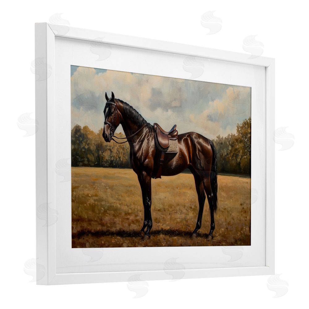 Petal Prints Design Dark Brown Pony Portrait White Framed Print Under Glass Wall Art