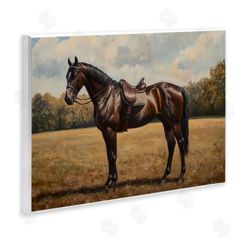 Petal Prints Design Dark Brown Pony Portrait Wall Plaque with Fixed Lithograph Print