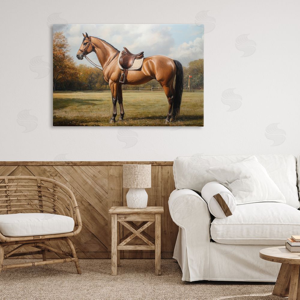 Petal Prints Design Show Ready Horse with Saddle Stretched Canvas on Wall