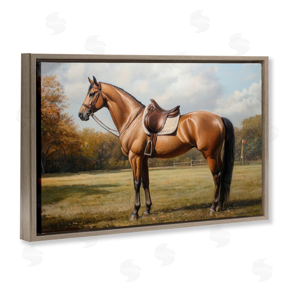 Petal Prints Design Show Ready Horse with Saddle Brown Floating Framed Canvas Wall Art Print