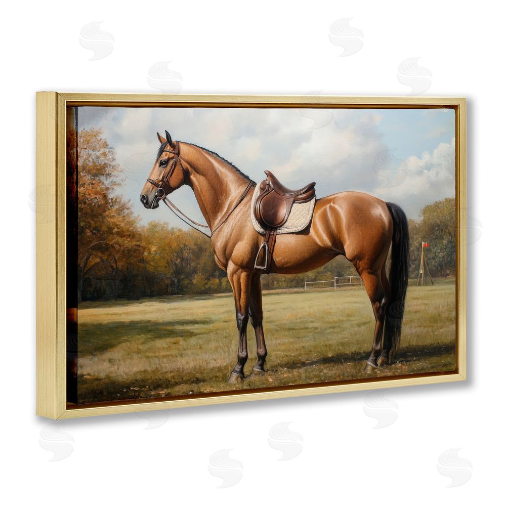 Petal Prints Design Show Ready Horse with Saddle Gold Floating Framed Canvas Wall Art Print