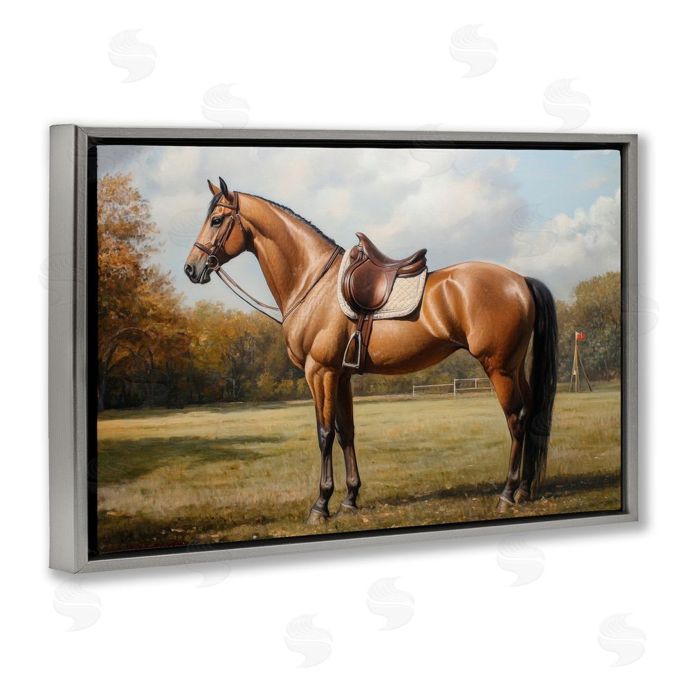 Petal Prints Design Show Ready Horse with Saddle Gray Floating Framed Canvas Wall Art Print