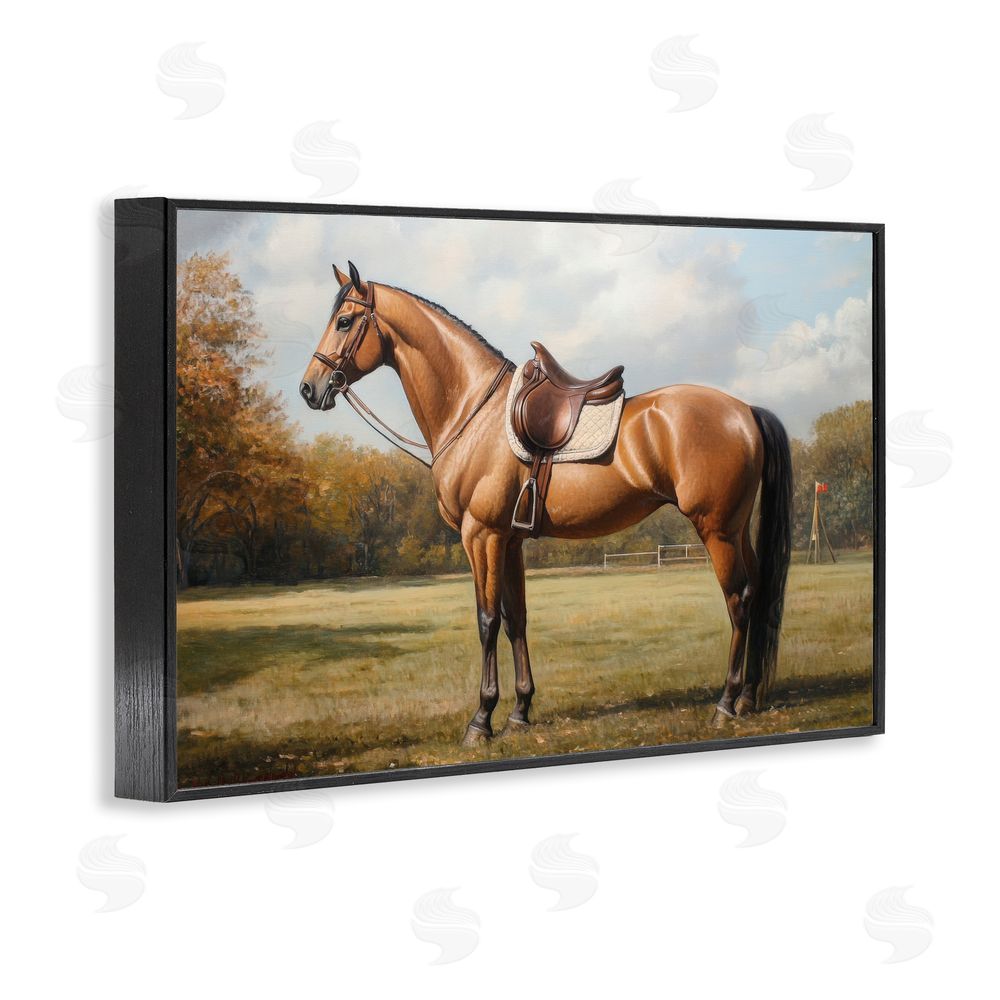 Petal Prints Design Show Ready Horse with Saddle Black Framed Giclee Wall Art Print