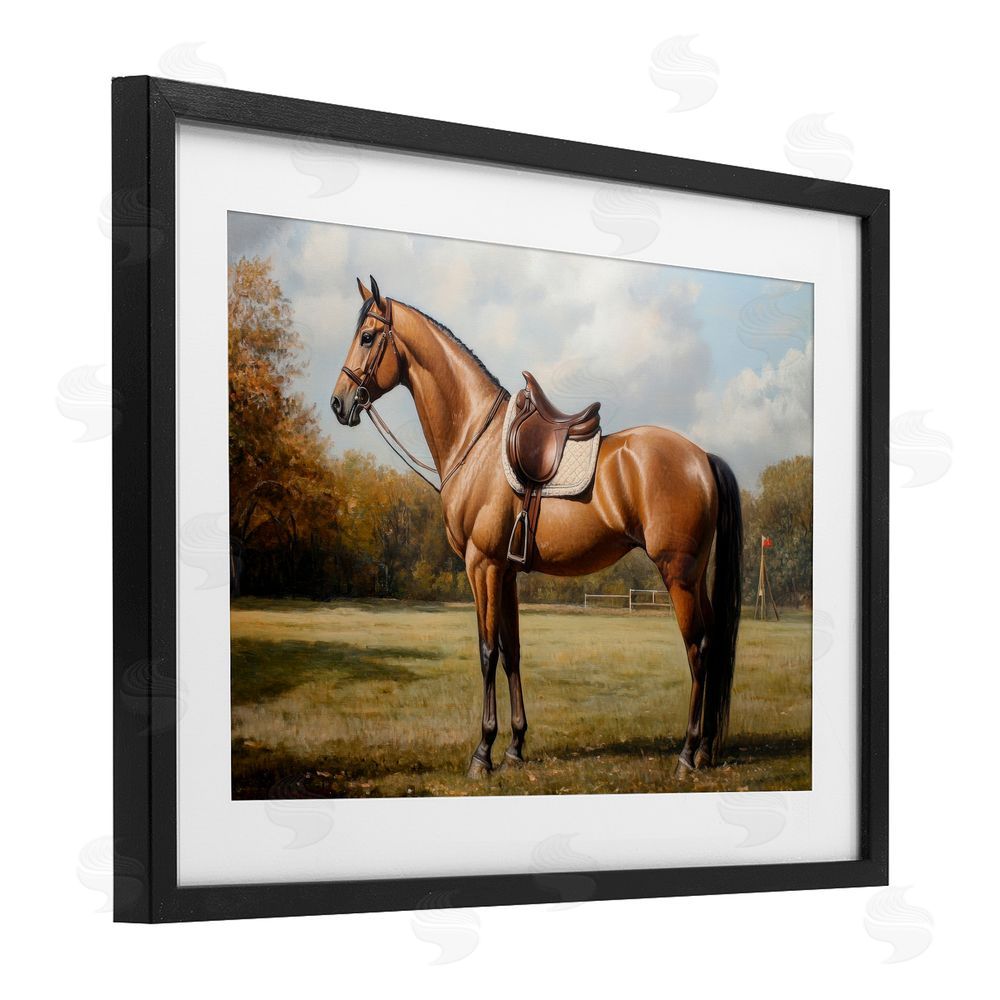 Petal Prints Design Show Ready Horse with Saddle Black Framed Print Under Glass with White Mat Wall Art