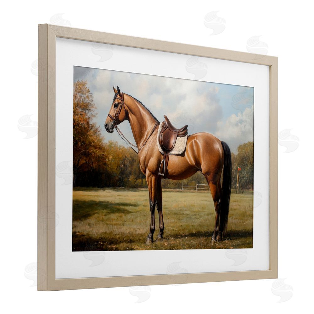 Petal Prints Design Show Ready Horse with Saddle Brown Framed Print Under Glass with White Mat Wall Art