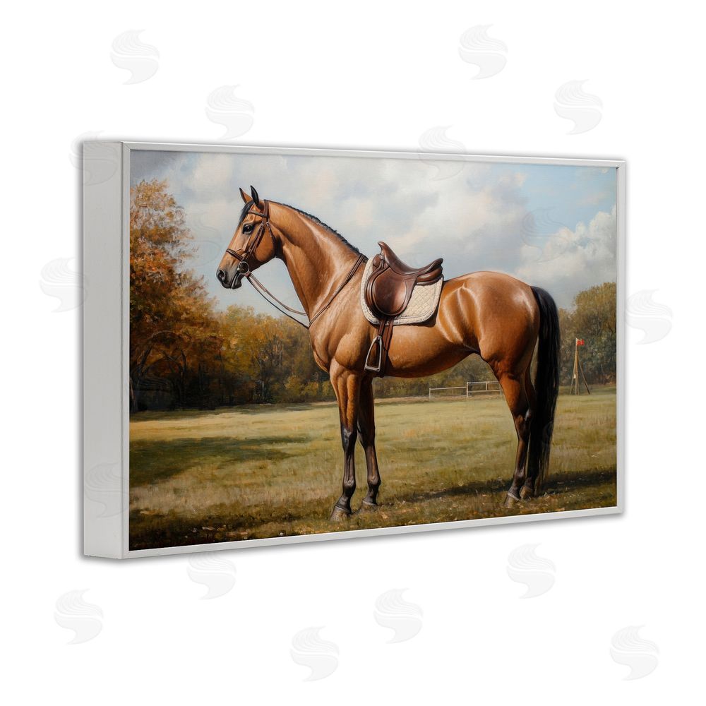 Petal Prints Design Show Ready Horse with Saddle White Framed Giclee Wall Art Print