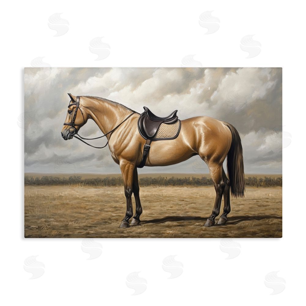 Petal Prints Design Shiny Mare Saddled Up Stretched Canvas Wall Art Print