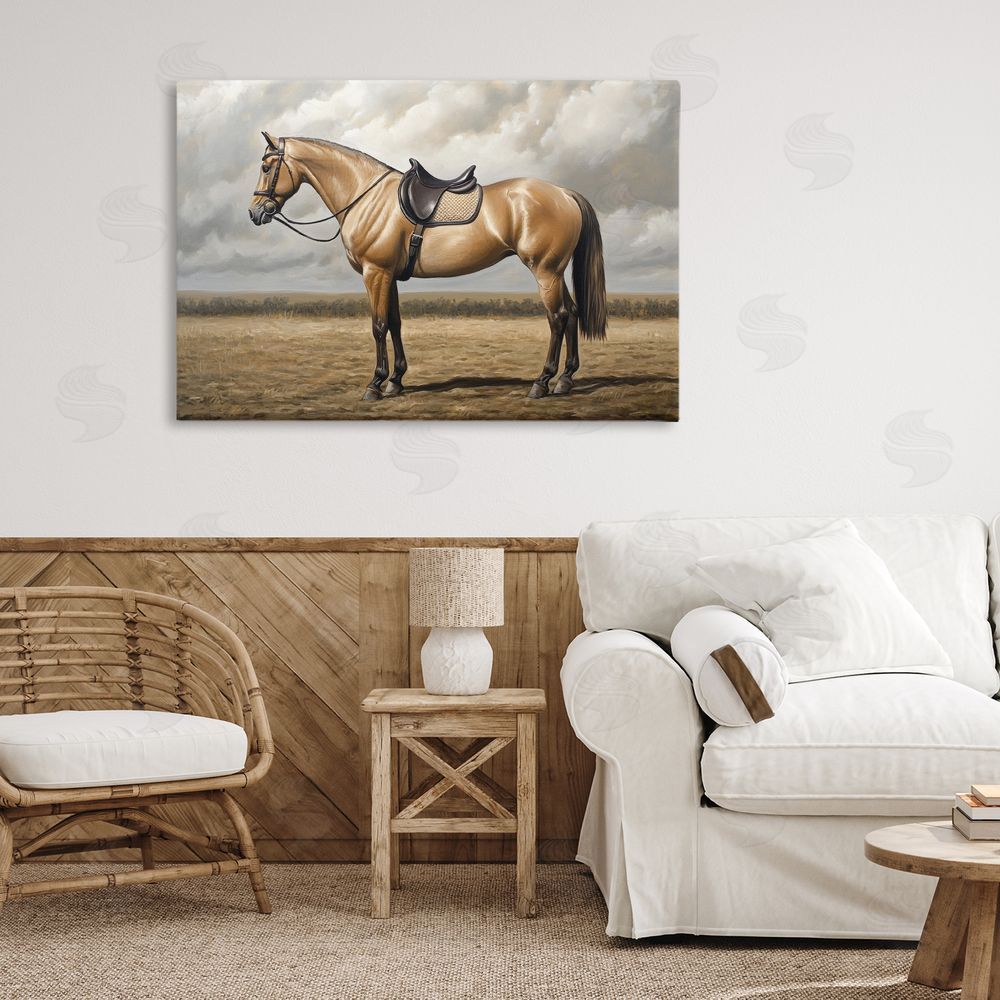 Petal Prints Design Shiny Mare Saddled Up Stretched Canvas on Wall