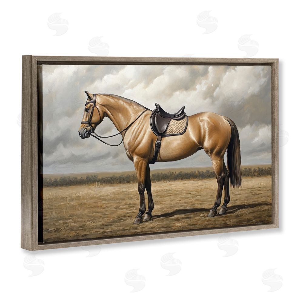 Petal Prints Design Shiny Mare Saddled Up Brown Floating Framed Canvas Wall Art Print