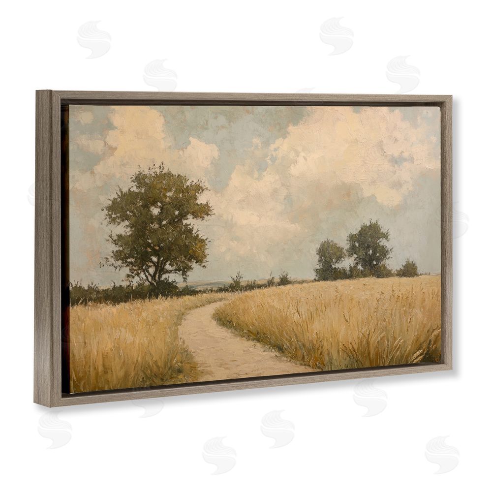 Petal Prints Design Soft Field of Wheat Brown Floating Framed Canvas Wall Art Print