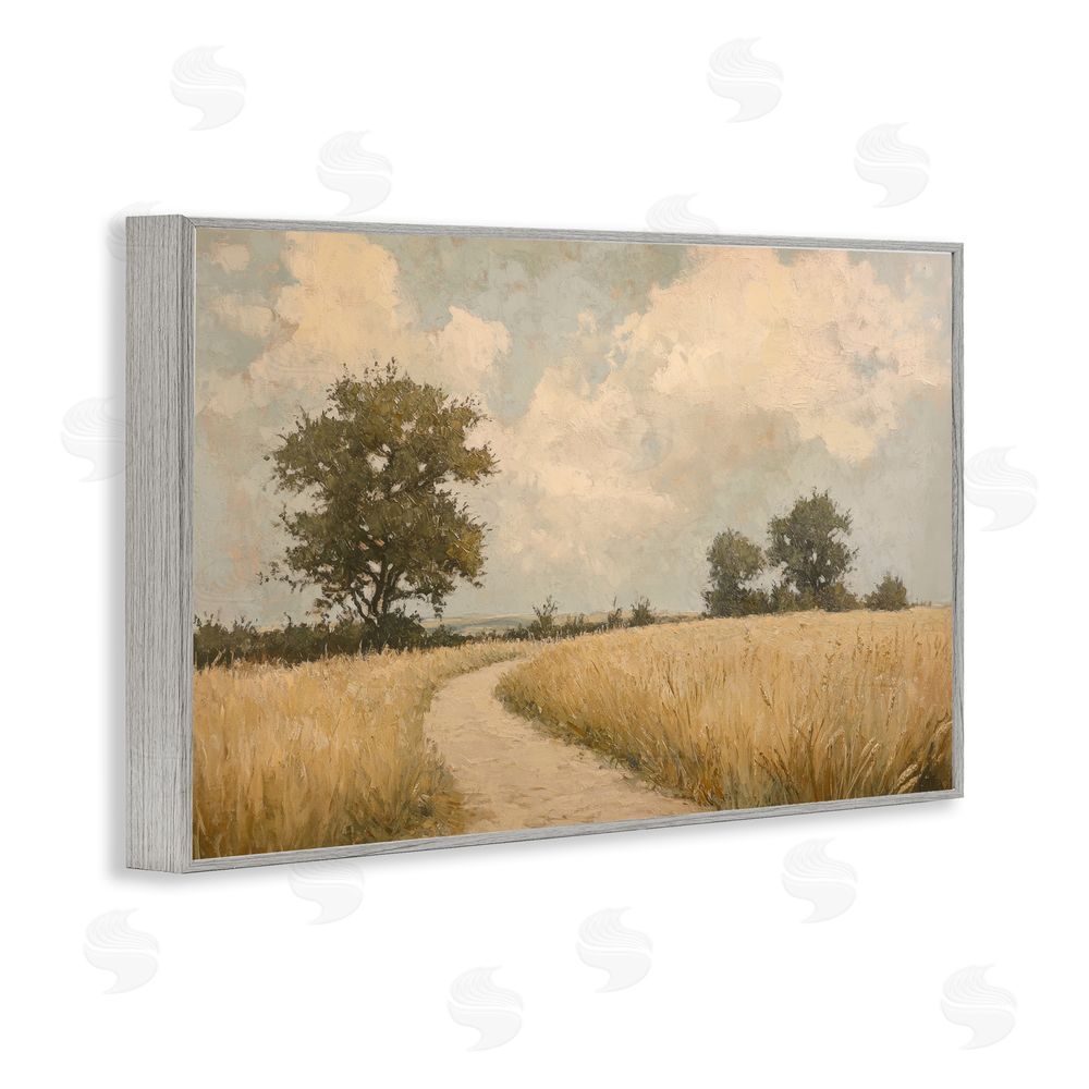 Petal Prints Design Soft Field of Wheat Gray Framed Giclee Wall Art Print