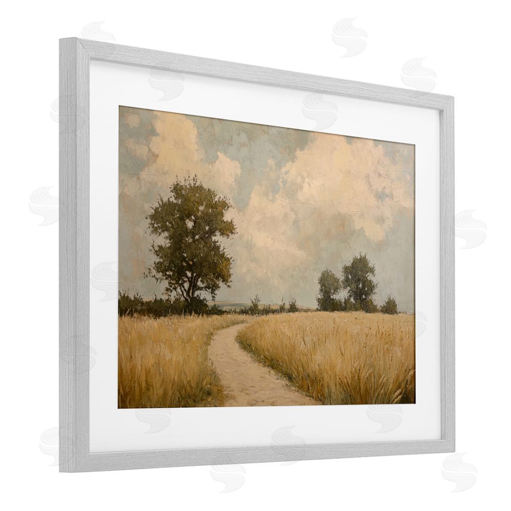Petal Prints Design Soft Field of Wheat Gray Framed Print Under Glass with White Mat Wall Art