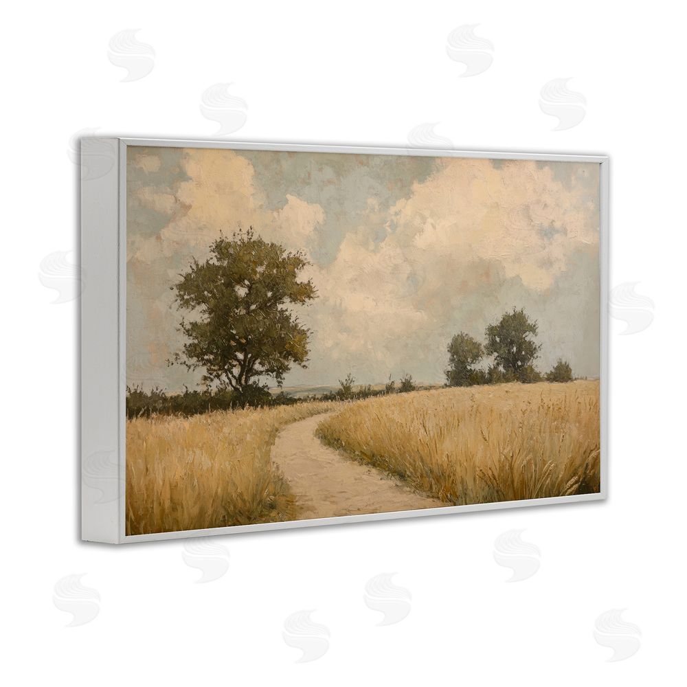 Petal Prints Design Soft Field of Wheat White Framed Giclee Wall Art Print