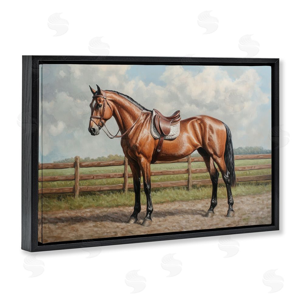 Petal Prints Design Sunshine Pony on Farm Path Black Floating Framed Canvas Wall Art Print