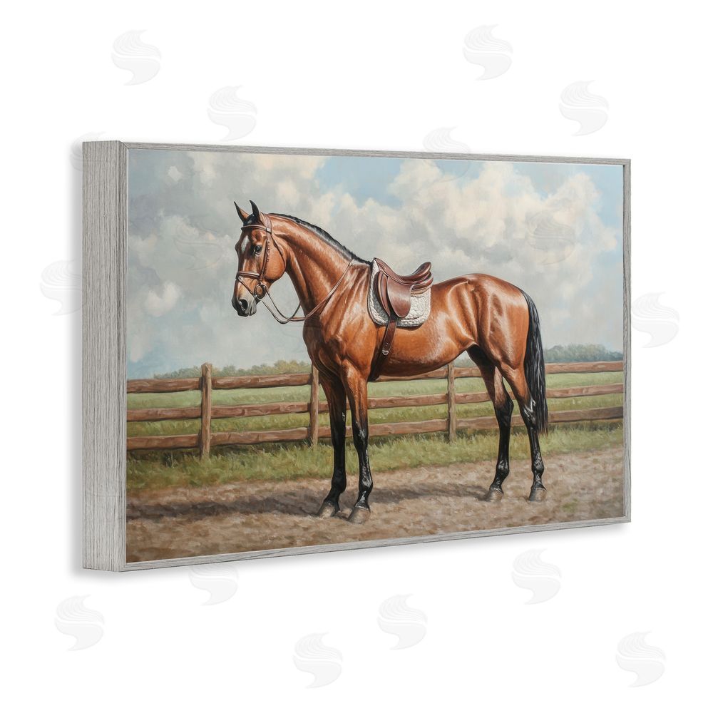 Petal Prints Design Sunshine Pony on Farm Path Gray Framed Giclee Wall Art Print