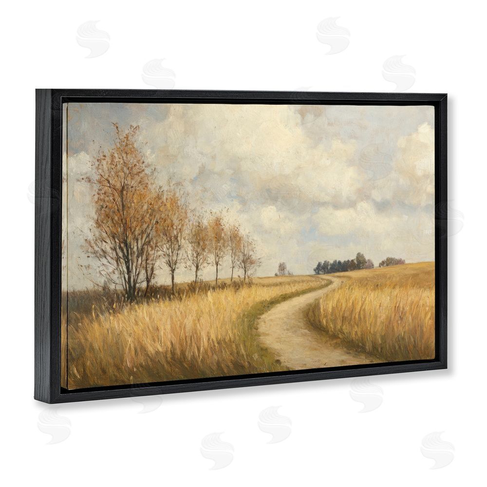 Petal Prints Design Wheat Road Path Black Floating Frame Canvas Wall Art Print